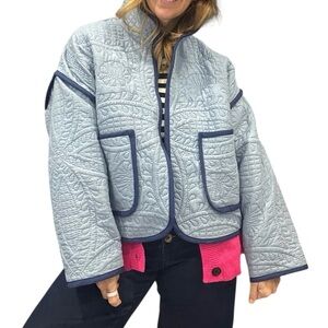 Custom One-of-a-kind Quilted cropped jacket vintage dark blue accent upcycled